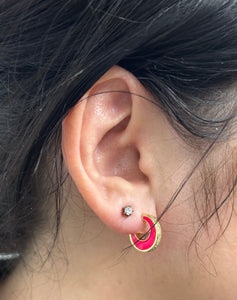 Small Enamel Hoops with Pave Accent-2 Colors