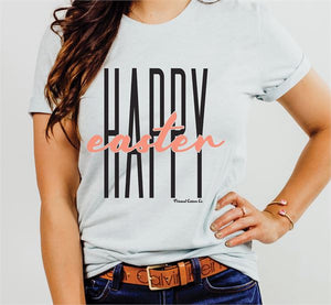Printed Cotton Happy Easter -Ice Blu SS Tee